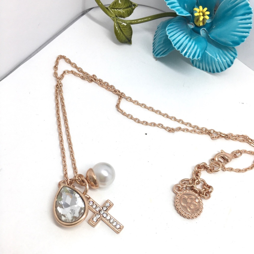 jessica simpson rose gold crystal teardrop ,Ross necklace.